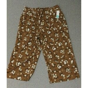 Les Serein Women's Pant Crop L Wide Leg Mustard Flowers Floral Tie Waist XL NWT